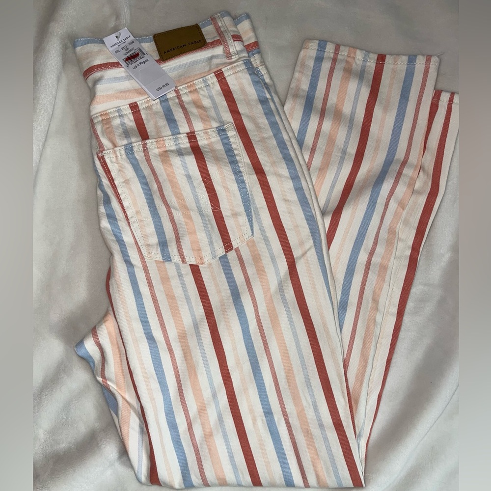 AE stripped high-rise denim pants